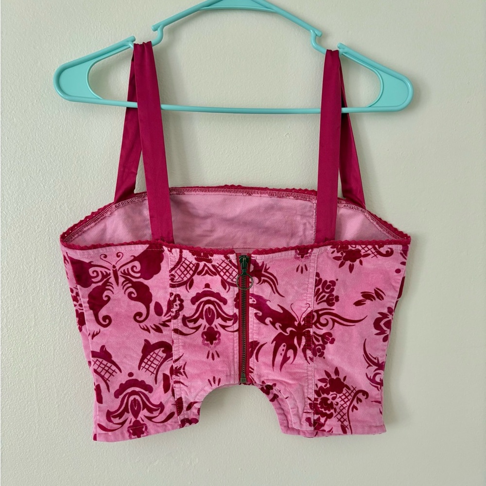 Urban Outfitters Pink Magenta Velvet Trixie Corset Top Ribbon Straps Size Medium - Picture 5 of 8